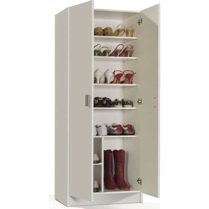 Armoire Avec 2 Portes Et Etageres Coloris Blan Achat Vente