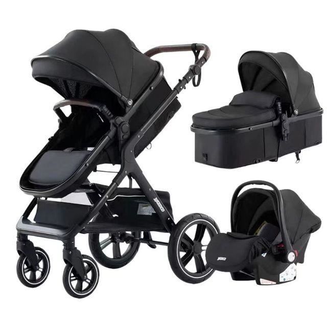 Poussette 3 en 1 Bébé Enfant Siège-Auto Nacelle Réversible Réglable Haute Qualité Roues increvables Luxe Noir.swapbuyfr