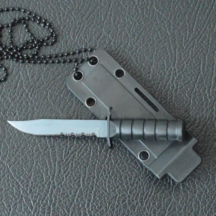 Couteau De Poche Tactique Survie - Lame Fixe Acier D2 Noire 10 Cm - Fourreau Inclus - Neuf