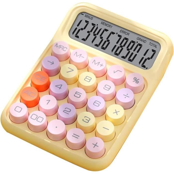Calculatrice Mécanique Ergonomique - Clavier Antidérapant - Design Transparent Coloré - Piles Non Incluses
