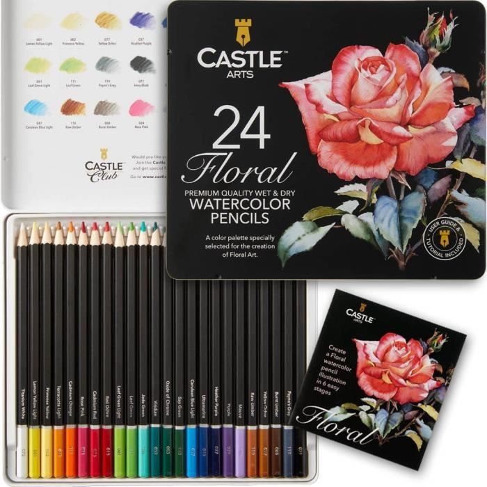 Castle Art Supplies Set de Crayons Aquarellables «Botanique» 24Couleurs Intenses Dessinez et