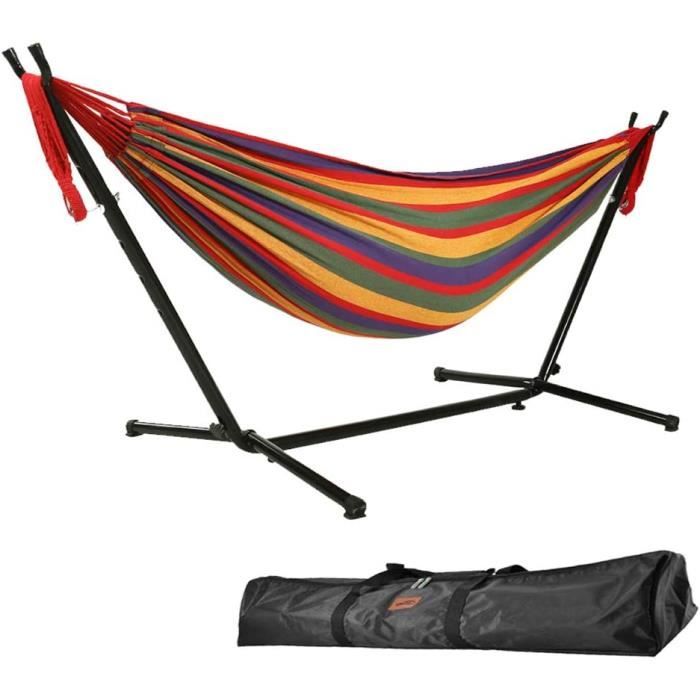 Hamac Pliant Intérieur et Extérieur avec Poche Latérale Boucles Anti-basculement et Support en Fer Pliable pour Porche Noir