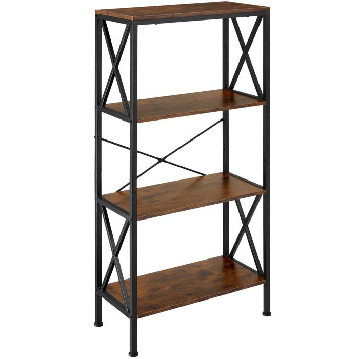 TECTAKE Etagère Barry 61,5x31,5x133,5cm - Bois foncé industriel, rustique