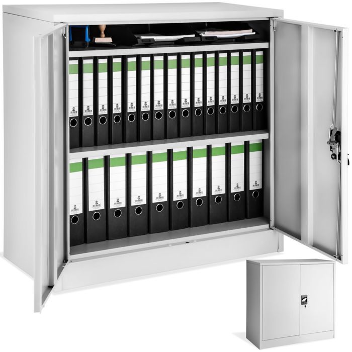 Armoire - TECTAKE - armoire métallique à dossiers verrouillable étagères réglables acier revêtu par poudre 90x40x90 cm - gris