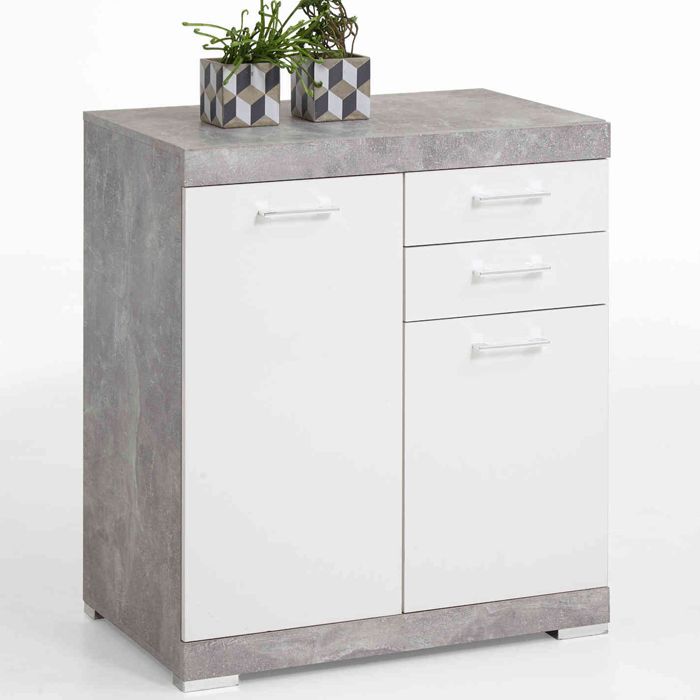 Commode 2 portes 2 tiroirs en bois blanc et gris - CO13003 - Blanc - Terre de Nuit Commode 2 portes 2 tiroirs en bois blanc et gris - CO13003 - Blanc - Terre de Nuit