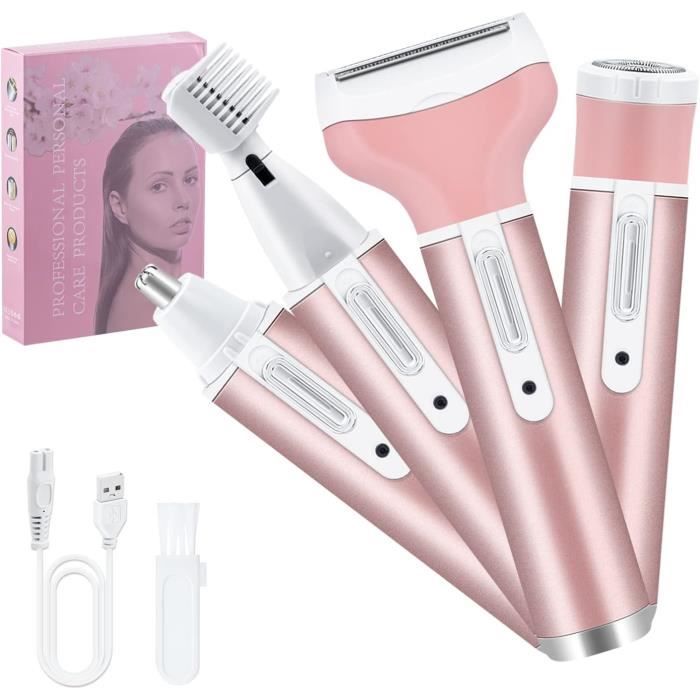 4 En 1 Rasoir Electrique Femme Rechargeable Par Usb, Épilateur Électrique Femme Sans Fil Pour