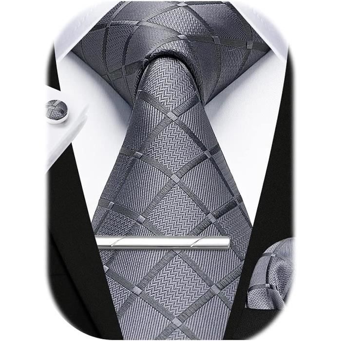 Ensemble Cravate Homme HISDERN - Cravate + Pochette + Boutons De Manchette + Pince (Cadeau Mariage)