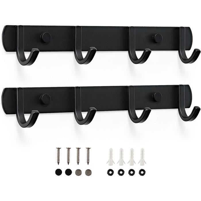 Porte-Manteau Mural 5 Pattères En Acier - Design Noir Pour Salle De Bain, Chambre Ou Bureau