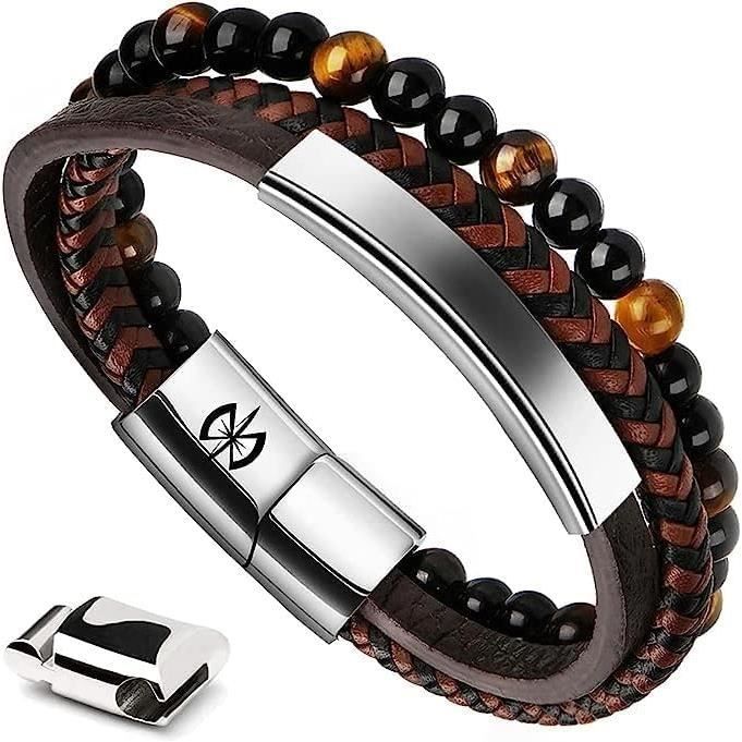 MKENjazz-Bracelet en cuir multicouche tissé pour homme et femme, manille en forme de U, acier inoxydable, style marine, sport, structure  36