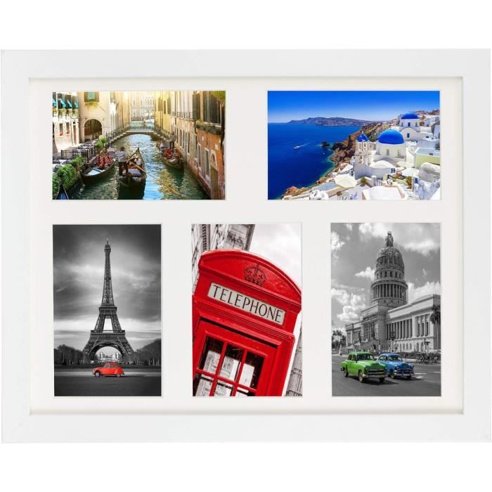 SESEAT Set 6 Cornici Portafoto 28x35 Cm – Bianco Invecchiato, Con Passepartout, Plexiglass HD, Da Parete
