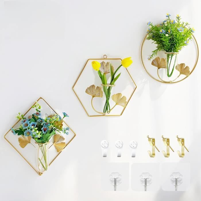 Vase de Fleurs Tube à Essai en Verre Support en Bois Mural Suspendu Vase de Fleurs Tube à Essai en Verre Support en Bois Mural Suspendu