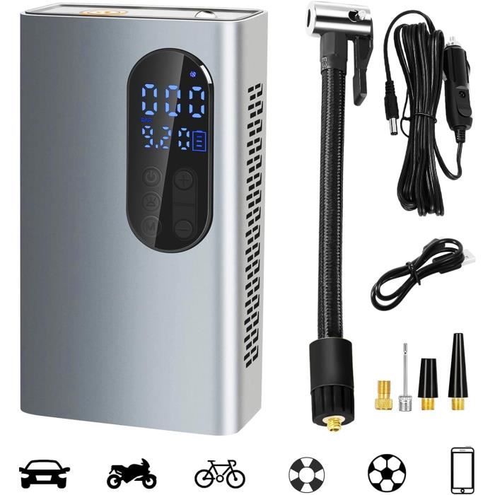 Compresseur à Air Portatif 150 PSI Rechargeable - Gonfleur Pneus Voiture/Moto/Vélo Avec écran LCD - Pompe Sans Fil