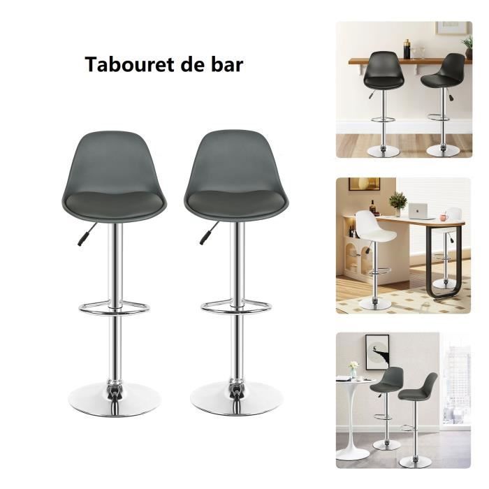 Lot de 4 Tabouret de bar avec dossier et repos-pieds Willonin® Chaise de Style scandinave en cuir artificiel Gris Hauteur réglable