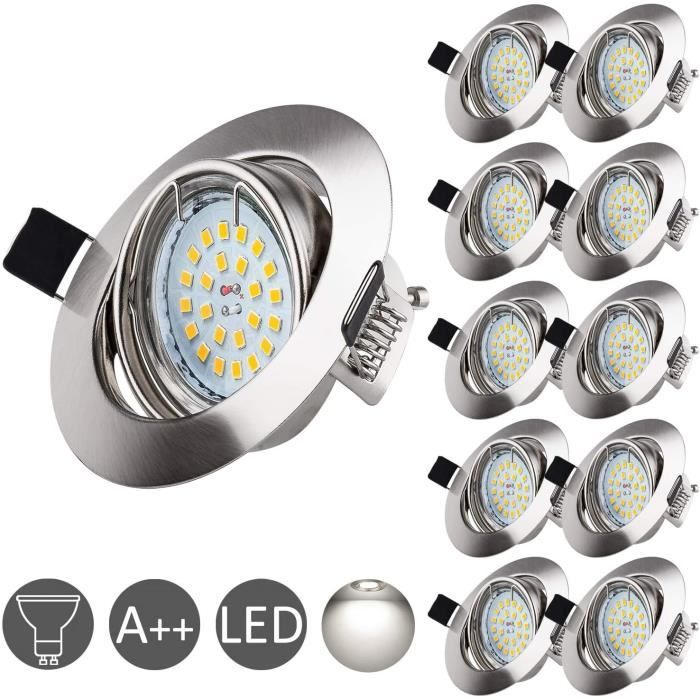 10 Spots LED Encastrables Dimmables Noir - 7W, IP44, Blanc Froid 6000K - Pour Salle De Bain, Cuisine, Plafond