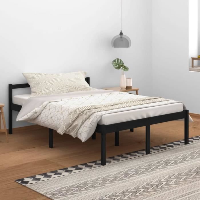 fan - lits | accessoires - cadre de lit noir bois de pin massif 140x200 cm - haute qualite - dx0860