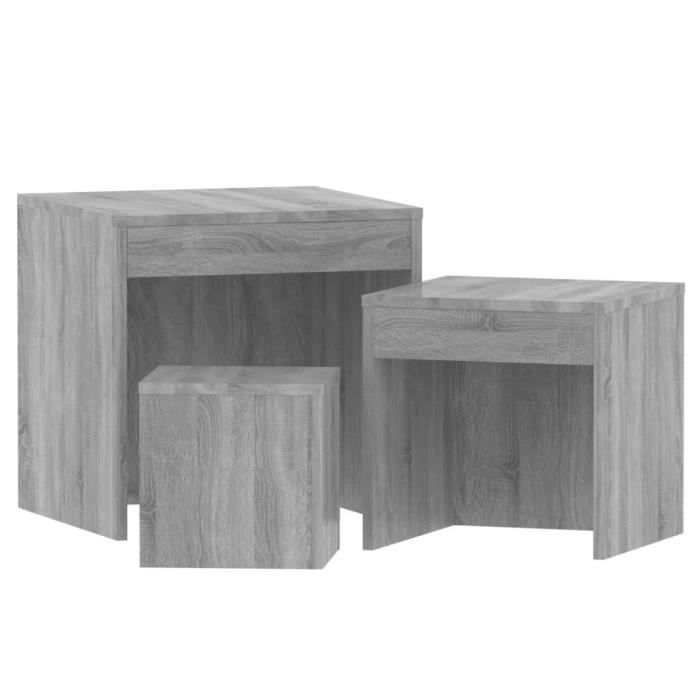 GES - Tables d'appoint - Tables gigognes 3 pcs Sonoma gris Bois d ...