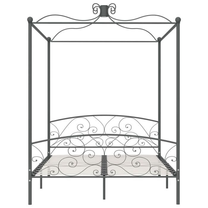 lit à baldaquin - zerone - gris métal - 160 x 200 cm - design exquis - convient pour baldaquin et moustiquaire