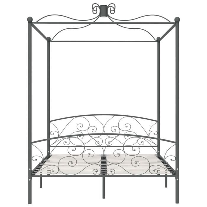 Lit à Baldaquin Double Batoni En Métal Noir - 180 X 200 Cm - Structure Stable Avec Sommier Intégré - Design Moderne Et Gain De Place - 13