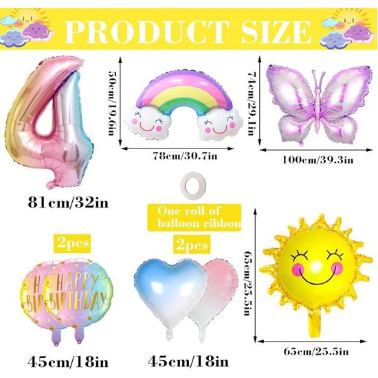 Weenkeey 4 Ans Papillon Anniversaire Ballon Jumbo Rose Papillon Aluminium Feuille Ballon 4 Ans Polyester Film Ballon Papillon Thème Fête Tournesol Ballon Bébé Douche Fille Décoration D'anniversaire