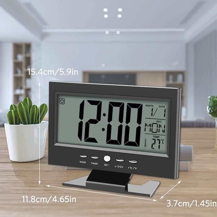 Dioche Horloge De Table Numérique LCD Compacte - Horloge Digitale Voiture Avec Date, Heure Et Calendrier