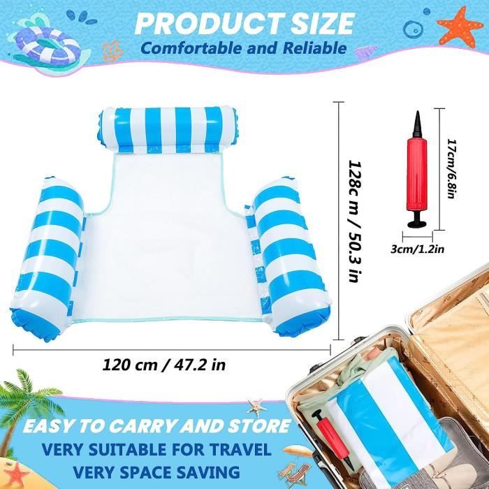 Hamac Gonflable 4-en-1 Pour Piscine – Chaise, Bouée, Flotteur – Capacité 350 Lbs – été Garanti !