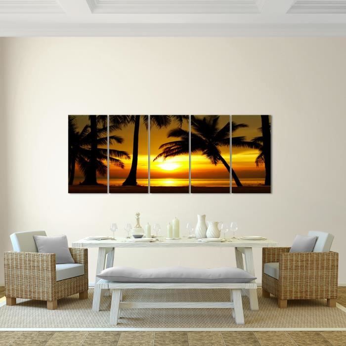 Tableau Sur Toile Visario 120x40 Cm - Motif Palmier, Prêt à Accrocher (5731)