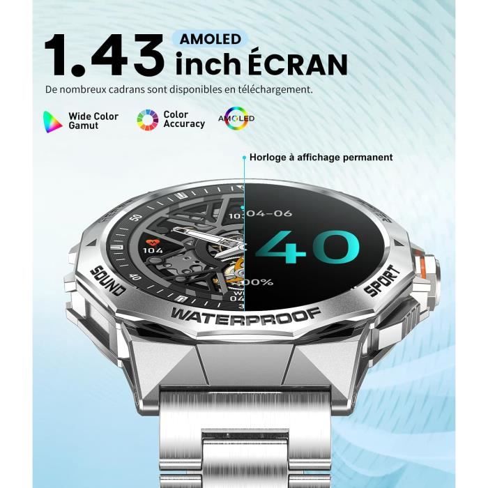 Montre Connectée Homme Avec Appel Bluetooth,Batterie Ultra-Longue 30 Jours,Étanche IP68 100