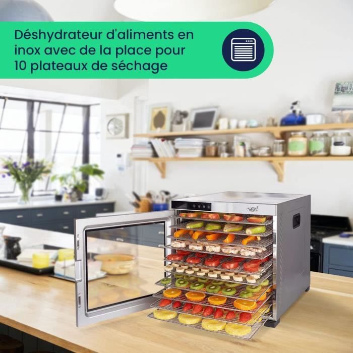 Déshydrateur KitchenChef 5 Plateaux - Inox Brossé 450W - Idéal Pour Fruits, Légumes & Viandes Séchées