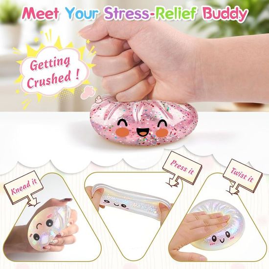 2 énormes Squishy Boulettes Bao Brillantes – Avec Cuiseur Vapeur – Anti-stress Presser – Cadeau Enfant – Lot De 2