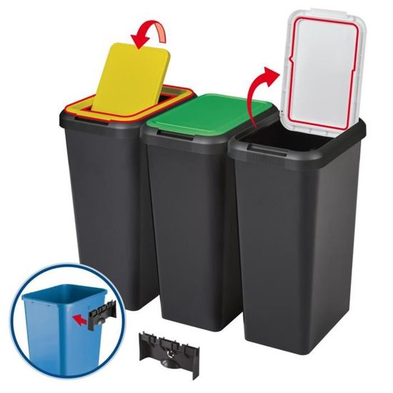 Poubelle Tri Sélectif TATAY 25L - Noir Avec Bac Organique