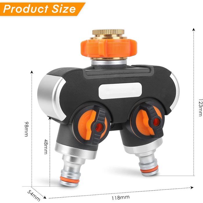 Répartiteur D'eau 2 Voies 3/4" - Robinet Double Pour Jardin Et Maison Avec Adaptateurs 1/2" - 3