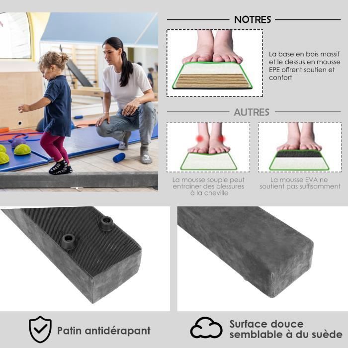 Poutre Gymnastique Pliable 240cm - Suède, Mousse EPE, Bois Pin, Patins Antidérapants, Charge 70kg