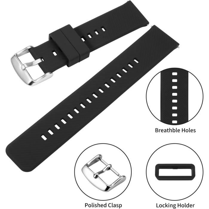 Bracelet De Montre En Silicone Souple Blanc - Largeur 20mm - Fermoir à Boucle Rapide - Marque Uxcell