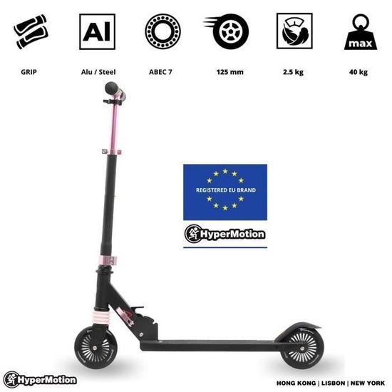 Trottinette Légère 2.5kg Trottinette Enfant HyperMotion Wally 4-8 Ans - Guidon Réglable, Pliable, 40kg Max - Roues PU 125mm - Sécurité EN-71 Wally Hypermotion Légère