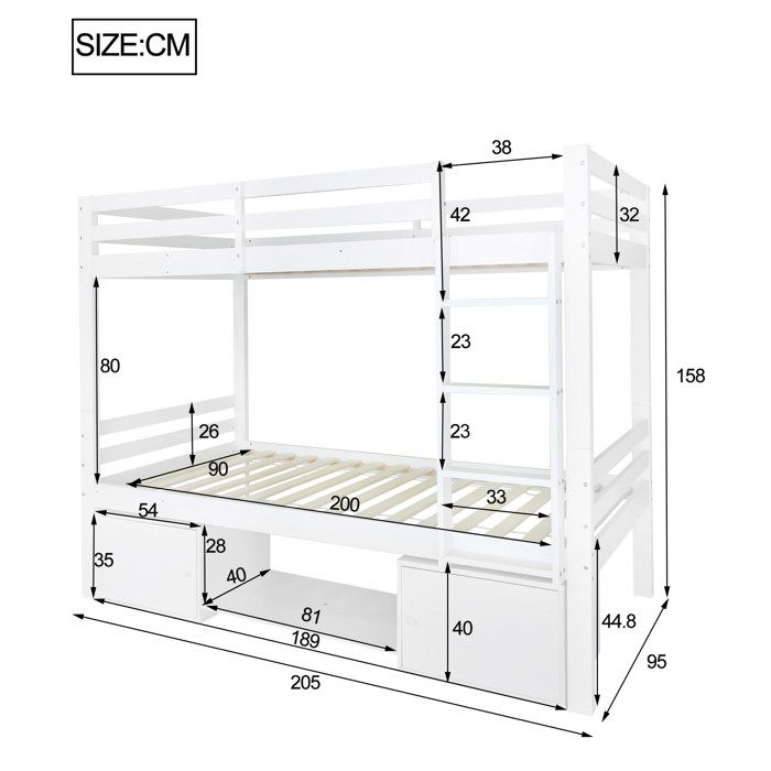 Lit Superposé Enfant 90x200 Cm - Avec Fenêtres, Sommiers à Lattes, Barrières De Sécurité Latérales - Blanc+Naturel (Sans Matelas) | Leroy Merlin