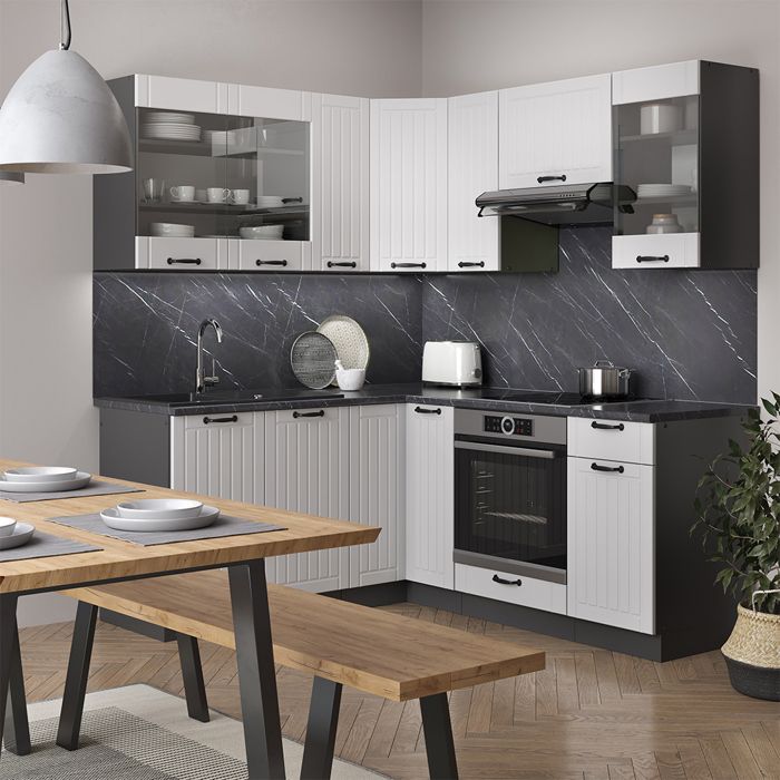 Cuisine équipée D'angle Vicco Fame-Line Style Rustique Blanc 190 Cm - Neuve