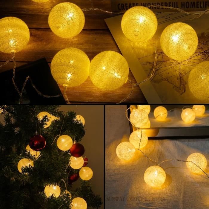 ENLACE Guirlande Lumineuse LED En Coton - 1,5 M - 10 LED - Boule De Coton - Diamètre : 3 Cm - Vert Menthe - Pour Chambre D'enfant, Mariage, Noël, Fête