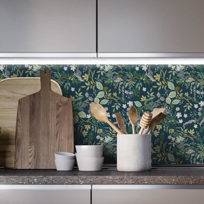 CiCiwind Papier peint autocollant - 44 cm x 3 m - Feuilles vertes dorées - Film adhésif imperméable - En vinyle - Revêtement mural épais - Pour mur, meubles