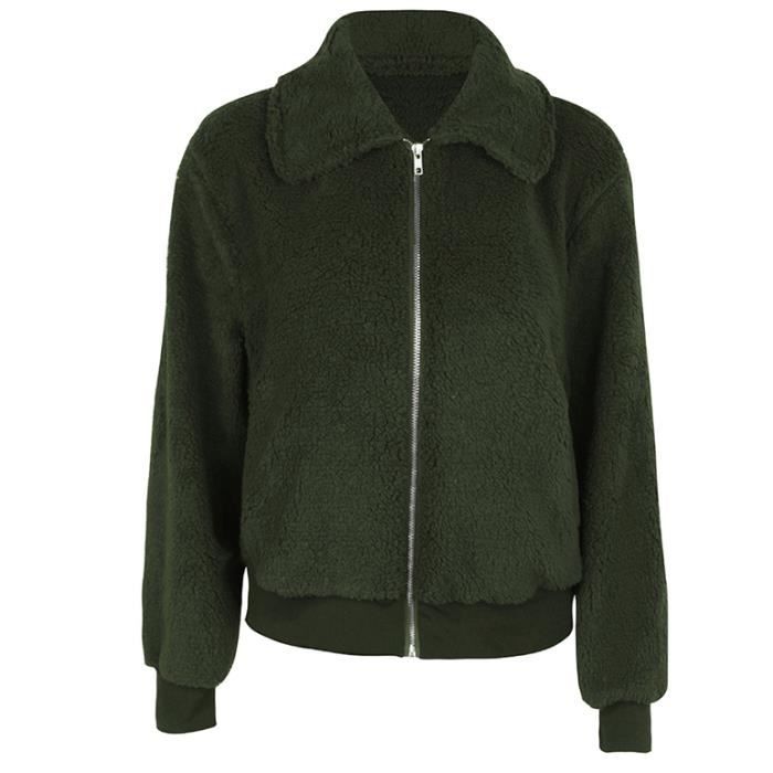 Veste Motard Femme En Fausse Fourrure - Oversize - Chaud Et Doux - Col Rabattu - Pour Automne/hiver - Plusieurs Couleurs - 6