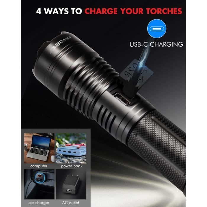 Lampe Torche LED WEEKSUN 150000 Lumens - Rechargeable, Tactique, IP67, Camping (neuve)