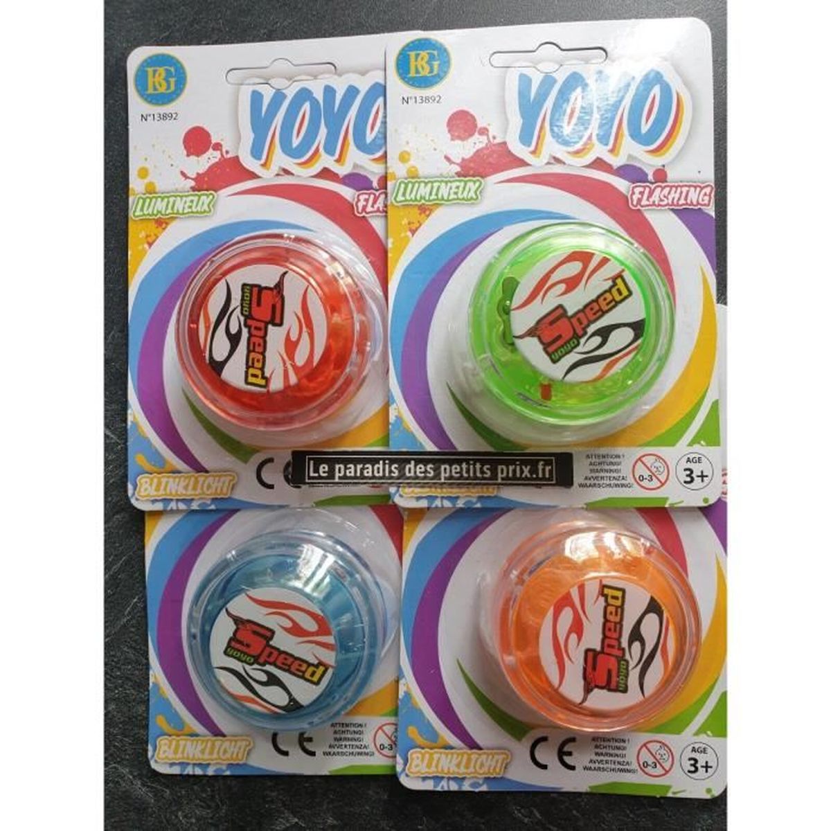 Yoyo lumineux , yoyo 5.5 cm x 3 cm , 4 couleurs aux choix ,à partir de