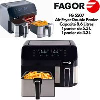 Fagor FG5507 Friteuse Double Panier, Digital, Capacité 8.6 Litres, Air Fryer Double compartiment,  8 Pré réglages, 1500W