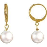Les Poulettes Bijoux - Boucles d'Oreilles Mini Créoles Plaqué Or et Perle de Culture - Blanc