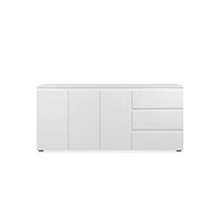 Buffet 3 portes, 3 tiroirs et 2 étagères décor chêne - CALICOSY - Moderne - Blanc