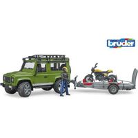 Land Rover Defender avec remorque, moto Ducati et personnage - BRUDER