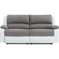 Canapé relax manuel 3 places avec 2 assises XXL DETENTE en microfibre et simili - Blanc/Gris
