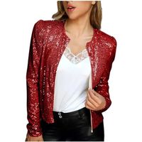 VESTE - VAREUSE - CASAQUE - BLAZER Femmes Paillettes Blazer Casual Sequin Manches Longues Veste Glitter Party Brillant Rouge
