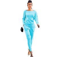 ENSEMBLE DE VETEMENTS nouveau femme pantalon, pull automne hiver Urban Casual Set de deux pièces couleur  Bleu ciel