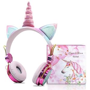 Joli casque sans fil pour enfants, motif licorne, casque Bluetooth avec  microphone, casque réglable pour enfants de 2 ans et plus, compatible avec  iPad/tablette Fire (rose) rose