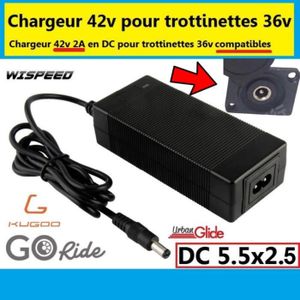Chargeur Trotinette Electrique 42V Chargeur pour vélo électrique 36V Speedway Mini 4 Pro Trottinette Zero8 speedtroot ST12 mobygum Sortie 2A Standard 3 Broches GX16 (1+ 3-) 12mm Adaptateur